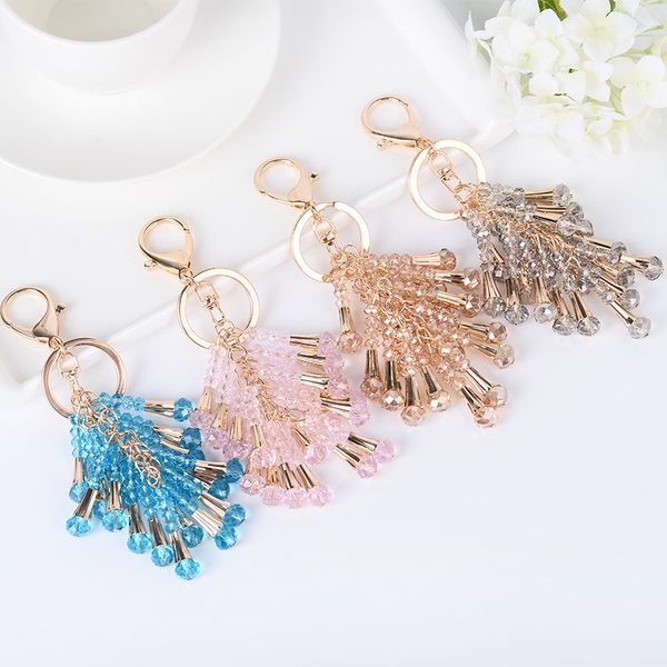 

crystal bead keychains tassel metal fashion bag pendant charm keyrings jewelry accessories car key chains rings holder for women girls gifts, Slivery;golden