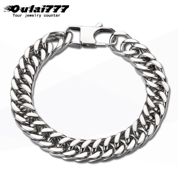 

oulai777 cuban bracelet mens stainless steel polishing hand chain male accessories bracelet men\x27s wholesale fasion jewellery, Black