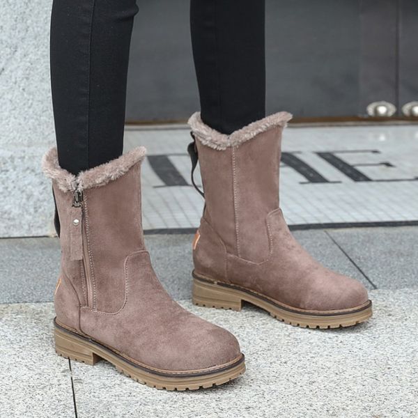

women walking shoes ladies zipper mid calf boots keep warm winter snow boots daily outdoor flats shoes woman sneakers size 34-43, Black