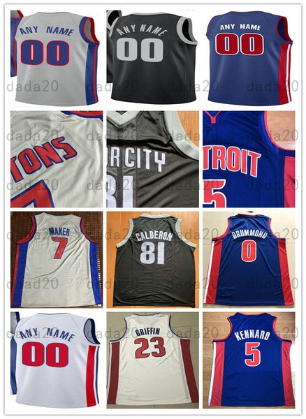 

custom printed blake 23 griffin andre 0 drummond reggie jackson thon 7 maker jose 81 calderon luke 5 kennard derrick 25 rose jersey, Black