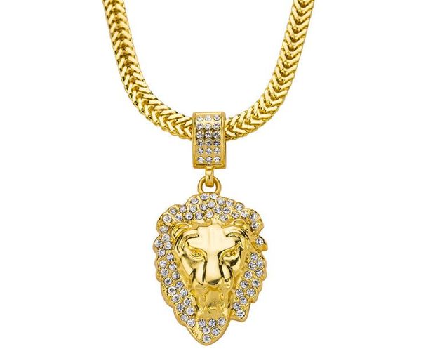 

мужская мода iced out bling питания из нержавеющей стали 18k gold lion head подвеска hip hop витой цепи ожерелье ювелирные изделия, Silver
