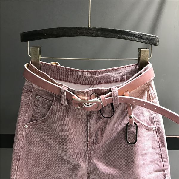 

wholesale-2019 fashion harem jeans women high waist casual washed denim elastic jeans loose pink ankle length, Blue