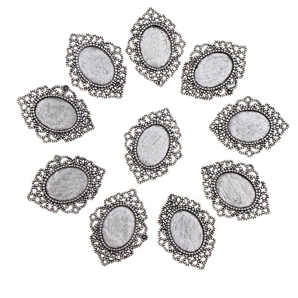 

pack of 10 vintage silver oval charm pendants bezel trays jewelry making supplies