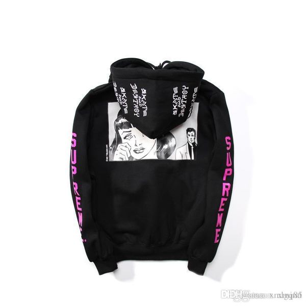 

2018 couple tide brand comic doodle hoodie hip hop loose pullover english letter hoodie new style wholesale, Black