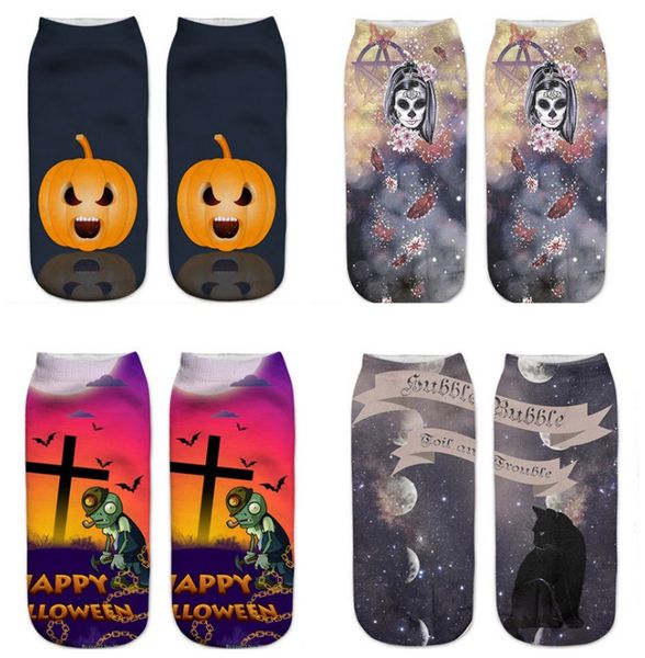 

2019 new halloween socks cute cartoon pumpkin 3d printed ankle socks for men women 12 styles, Pink;yellow