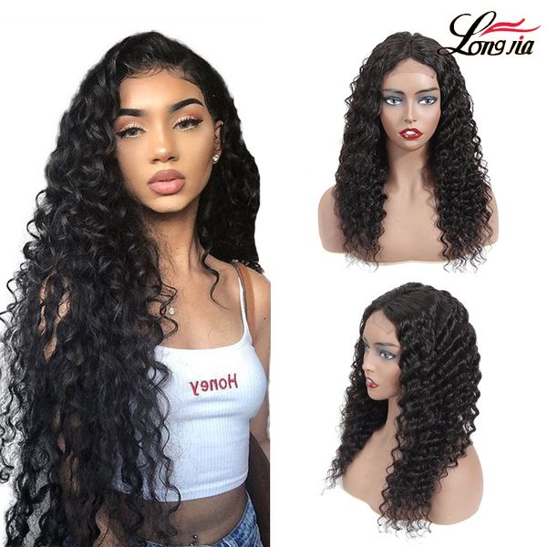 

малайзии глубокая волна человеческих волос парики 8-20 дюймов 4х4 кружева фронтальная парики естественный цвет малайзийские волосы парик, Black;brown