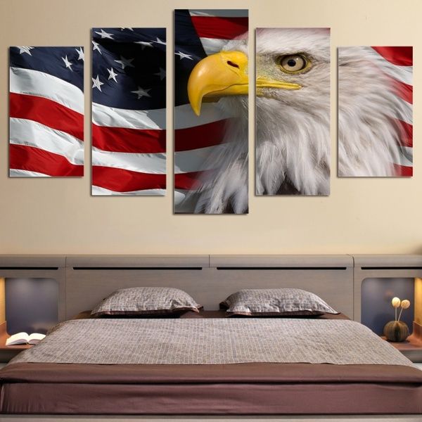 

5 panels canvas wall art american flag eagle picture poster print on canvas oil painting artwork wall decor canvas art for home decor