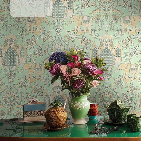 

good quality southeast asian style wallpaper elephant tropical rain forest green plants indian taj mahal thai style wall paper tv back wall