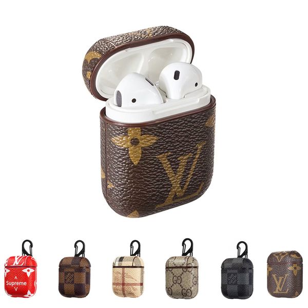 

For Airpods Case Luxury PU Leather Protective Cover Hook Clasp Keychain Anti Lost Fashion Brand Earphone Cases Protector