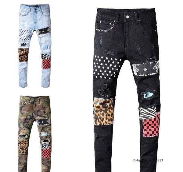 

дорогие мужчины джинсы проблемные ripped байкер jean slim fit мотоцикл классический хип-хоп штаны дизайнер джинсы n23 дизайнер, Blue