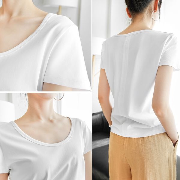 

high-count long velvet mercerized low-collar round collar washable and non-deformed t-shirt t-shirt 2020 summer# md020222-02, White
