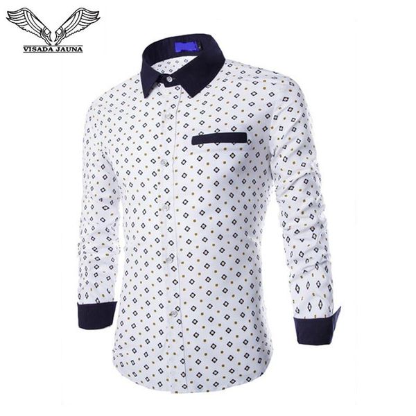 

visada jauna fashion new european and american men's casual diamond wave print long-sleeved shirt slim fit mens shirts n8860, White;black