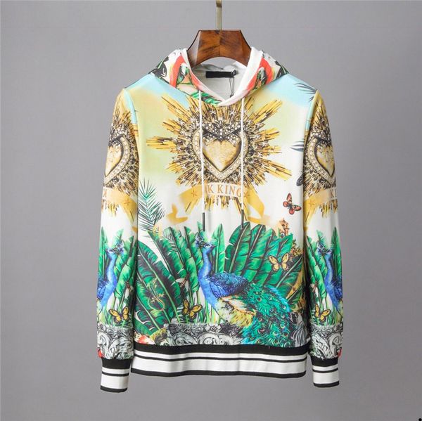 

19fw brand designer mens women sweatshirt peacock floral print hoodies long sleeve drawstring pullover hiphop street high luxury b101127l, Black