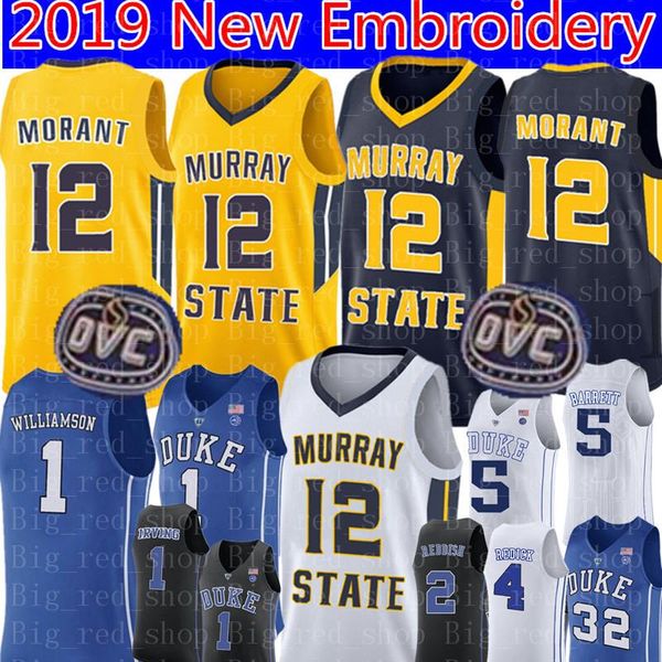 

12 ja morant murray state college jersey 1 zion williamson 2 cameron reddish duke blue devils college 5 r.j. rj barrett basketball, Black