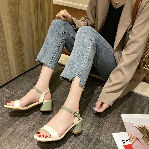 

sandals 6 cm thick heel women elegant mixed colors open toe high heels summer plus size shoes 35-43, Black