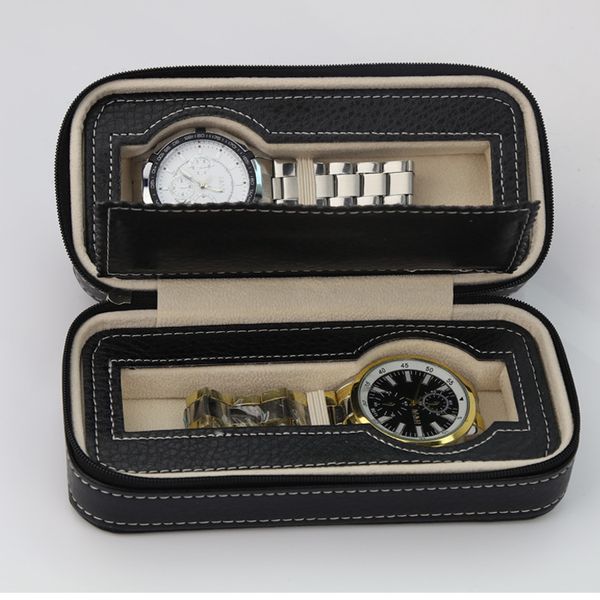 

zipper watch case bag 2 bit brown portable watch storage simulation bag travel carry