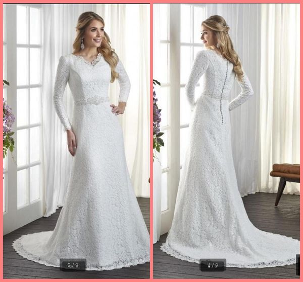 

2020 vintage lace mermaid modest wedding dresses with long sleeves muslim women v neck simple bridal gowns full sleeves custom made, White