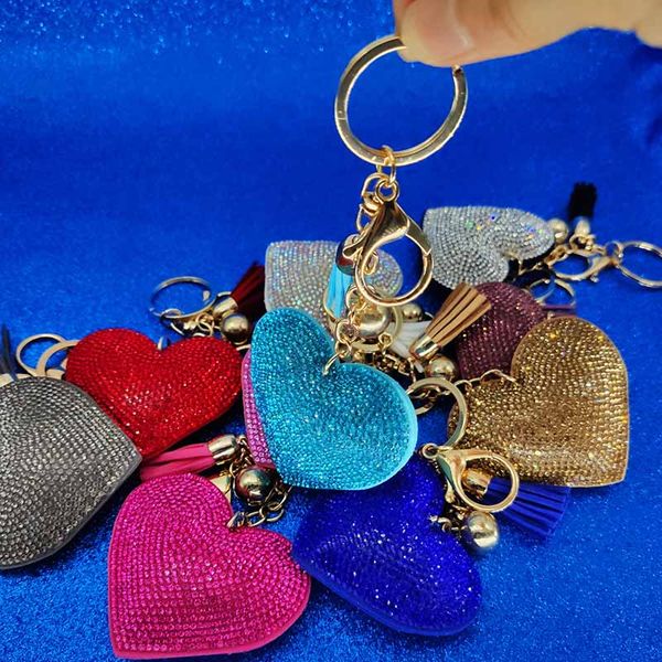 Coração de Ouro de cristal Keychain Tassel Charme Carabiner Keychain Chaveiros Bag Holder trava Moda keyring jóias venda quente Will e Sandy