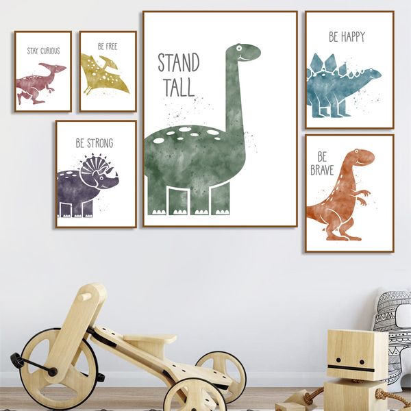 

tricera watercolor cartoon dinosaur wall art canvas painting nordic posters and prints wall pictures for kids room decor