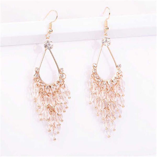 

women bohemian jewelry elegant bead long tassel hook drop dangle earrings, Silver