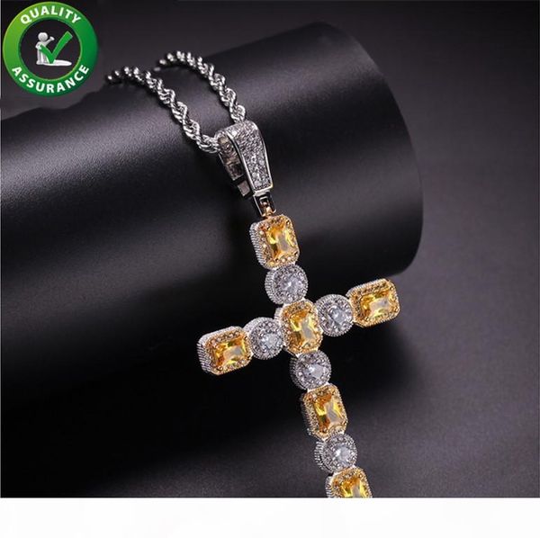 

iced out chains hip hop jewelry designer necklace designer style charms mens cross pendant luxury micro paved cz diamond dj rapper wedding, Silver
