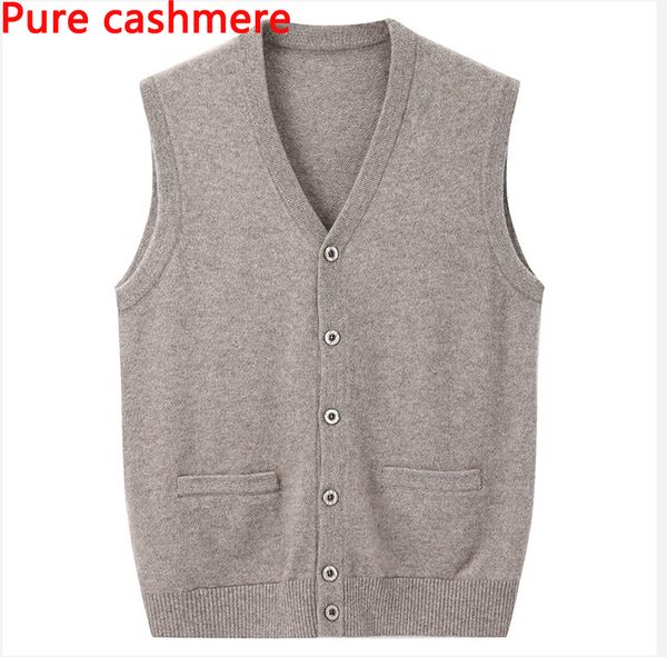 

autumn winter men's high quality pure cashmere casual v-neck single breasted vest thick warm male wool sweater size s-4xl, Black;white