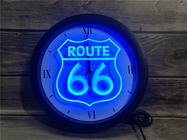 

0b371 historic route 66 mother road app rgb led neon light signs wall clock