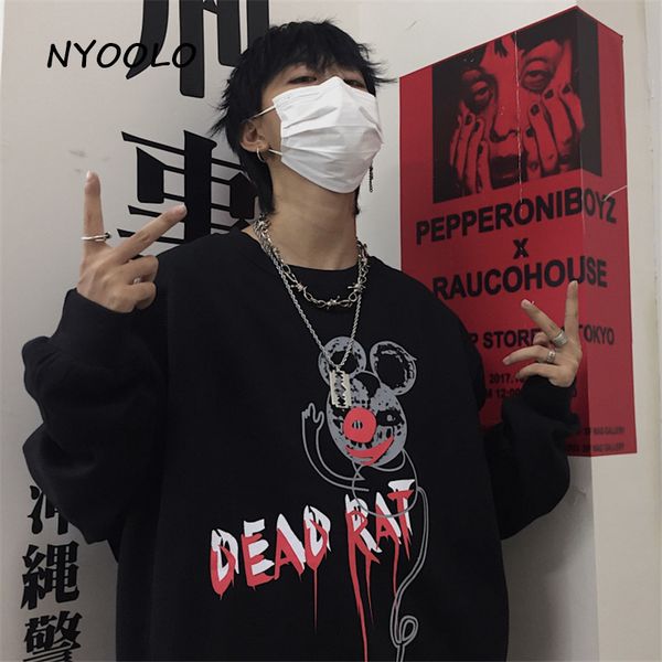 

nyoolo harajuku streetwear funny clown print warm hoody autumn winter loose long sleeve pullovers fleece sweatshirt women men, Black