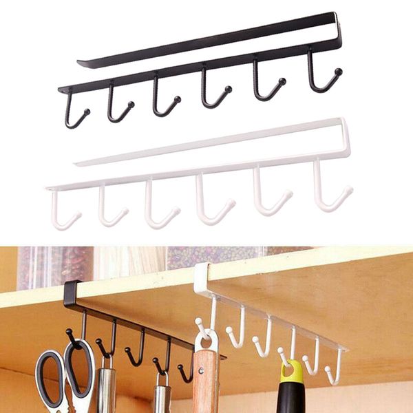 

2pcs kitchen storage rack cupboard 6 hooks under-cabinet hanger rack adhesive hooks wall hanger waterproof mutfak organize