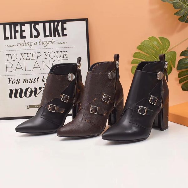 

2019 woman brand ankle boots shoes real leather fashion boots heels boots shoes us:5-10 with box dhl 05, Black;grey