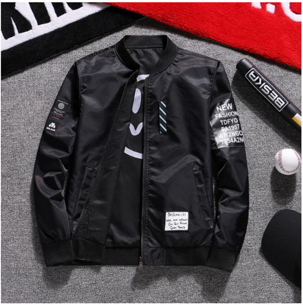 

man both side wear pilot bomber jacket with patches army green baseball jacket male windbreaker streetwear, Black;brown