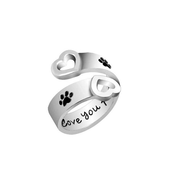 

собака paw print я буду любить тебя вечно сердце любовь кольцо регулируемые кольца перста для женщин best friend pet jewelry drop доставка, Silver
