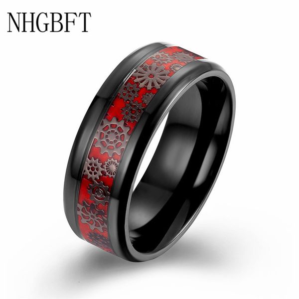 

nhgbft 8mm stainless steel set mechanics gear carbon fibre ring for mens black color male ring dropshipping, Slivery;golden