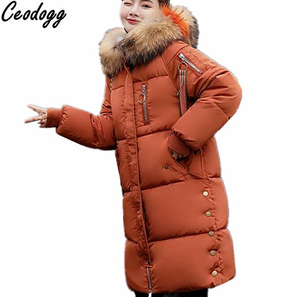 

big fur winter coat thickened parka women stitching slim long winter coat down cotton ladies down parka jacket women 2018, Black