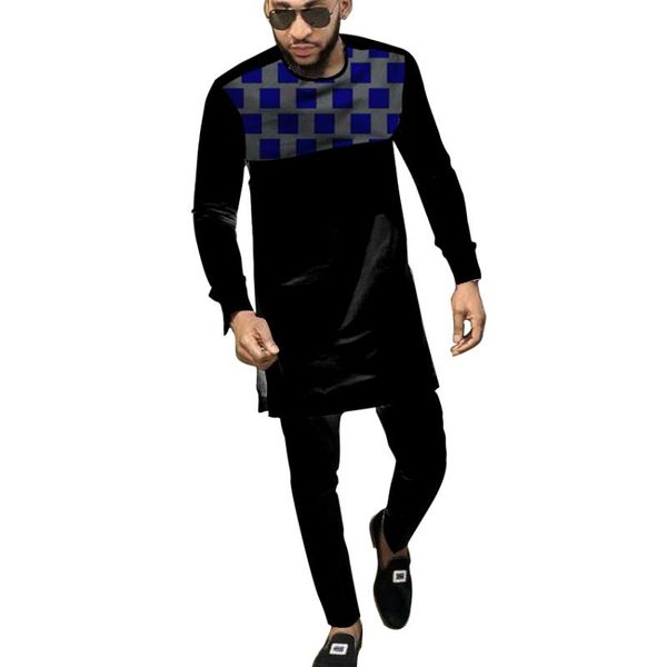 

black african cothes for men dashiki national man patchwork shirt with solid long pant custom made africa clothing, Gray