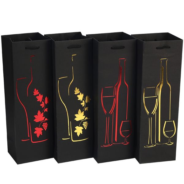 

paper bags wine packing carrier fsetival party gift bag ribbon handle stamping wine oil bottle gift champagne packing bags