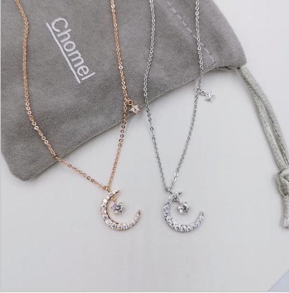 

pure silver star moon necklace moon tooth necklace sparkle diamond pendant star moon clavicle chain simple