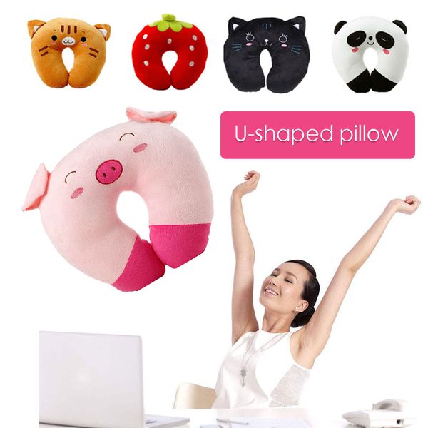 

practical car headrest u shaped pillow pp cotton colour sleep go to bed cartoon animal