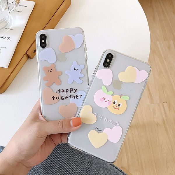 

for iphone xs max xr phone case love bear fruit painting 6 7 8 x plus thick tpu soft transparent cell phone cases