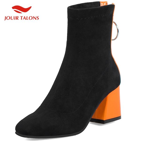 

jouir talons fashion new 2020 big size 33-48 chunky high heels ankle boots woman shoes office lady boots women shoes, Black