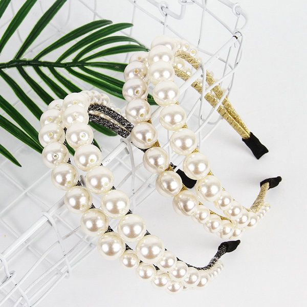 

new fashion pearl hair band baroque headband temperament queen crown hair accessories non-slip pressed hair, Black;brown