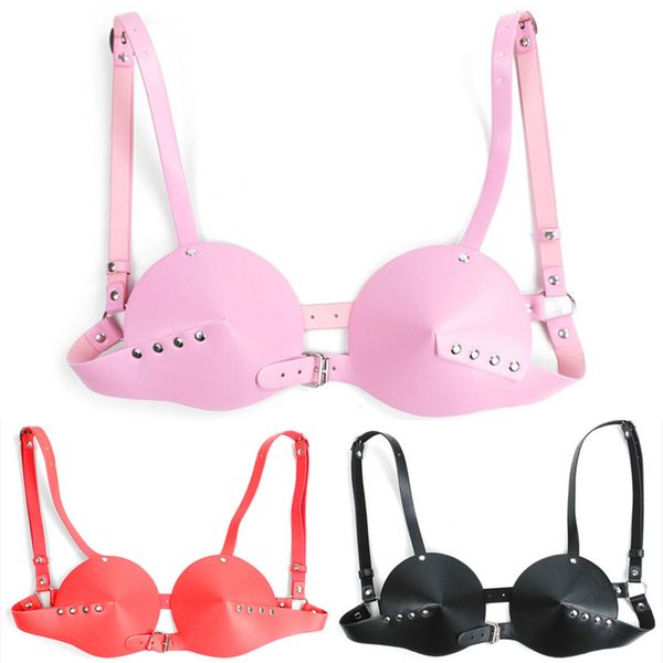 

pu leather bra fetish breast lingerie erotic body restraint for women girls sale, Red;black