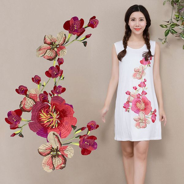 

new plum blossom flower collar sew on patch applique badge embroidered lace dress cheongsam clothes decor diy accessories, Pink;blue