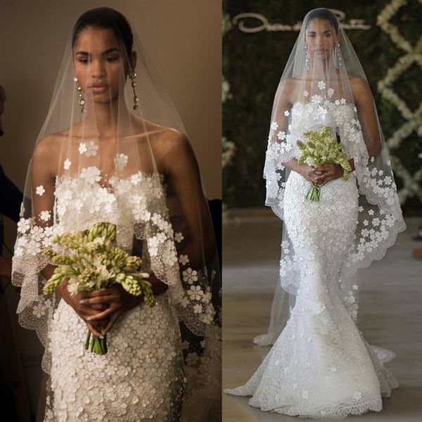 

designer long chapel train wedding blush veils tulle sheer lace edge one layer white ivory appliques bridal veils, Black