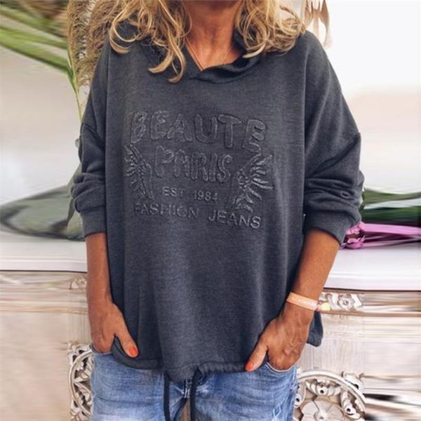 

popular ladies autumn hoodies women casual loose long sleeve hooded strappy printed sweatshirt leisure kampsun kapuuts, Black