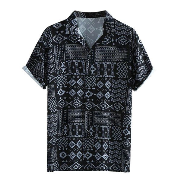 

mens designer shirts lapel leaf print short sleeve cotton casual shirt autumn summer new mens shirts blouse fashion, White;black