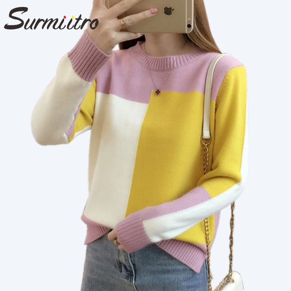 

surmiitro winter sweater women 2019 autumn fashion patchwork long sleeve knitted jumper ladies female pullover tricot pull femme, White;black