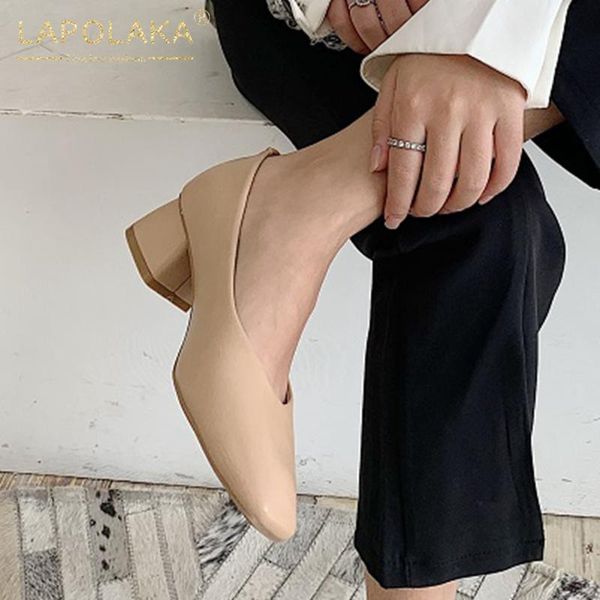 

lapolaka новая мода 2020 площади toe сжатых насосы женская обувь скользит по коренастым каблукам dropship управление леди насосы женщине обу, Black