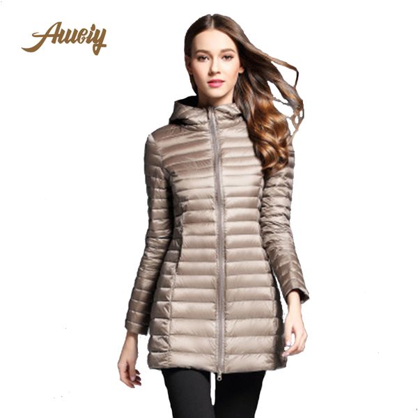 

new light down jacket hooded duck down long section ladies jacket slim large size windproof warm ladies winter coat, Black