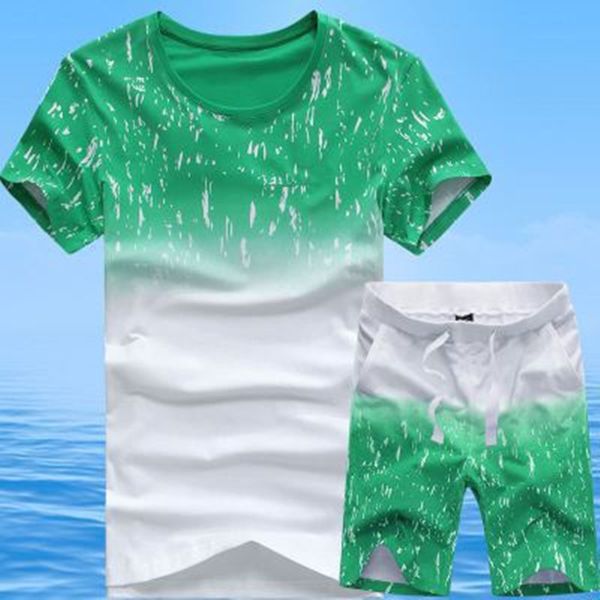 

summer men's print tracksuit casual short sets men cotton sports suit t-shirt+shorts 2 piece sets brand sportswear slim outfits, Gray